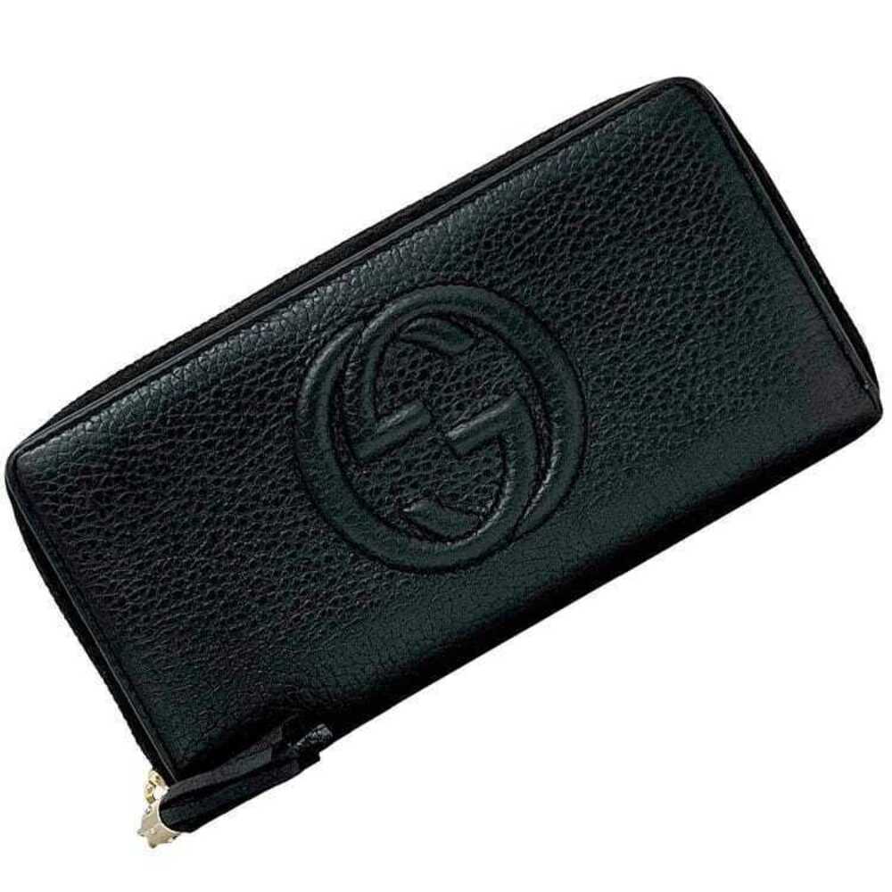 Gucci Round Zipper Long Wallet Interlocking Leather GG Fringe Black